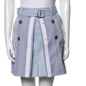 Thakoon belted striped a-line mini skirt button accent blue